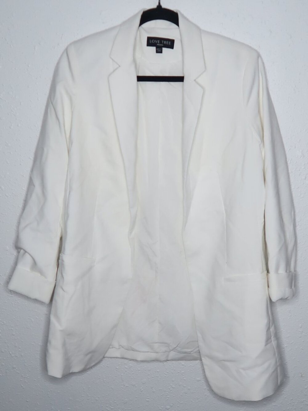 Love Tree Open Front White Cuffed Sleeves Blazer